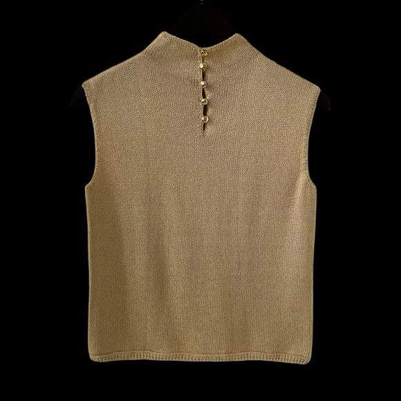 St. John Gold Metallic Sleeveless Knit Sweater Size 2 - Picture 5 of 10